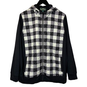 LRL Lauren Ralph Lauren Black White Jacket Check Hooded Pockets 2X Lightweight